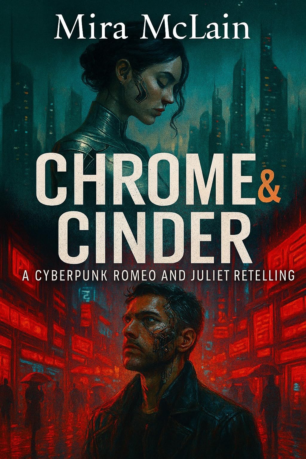 Cover for Chrome & Cinder: A Cyberpunk Romeo and Juliet Retelling